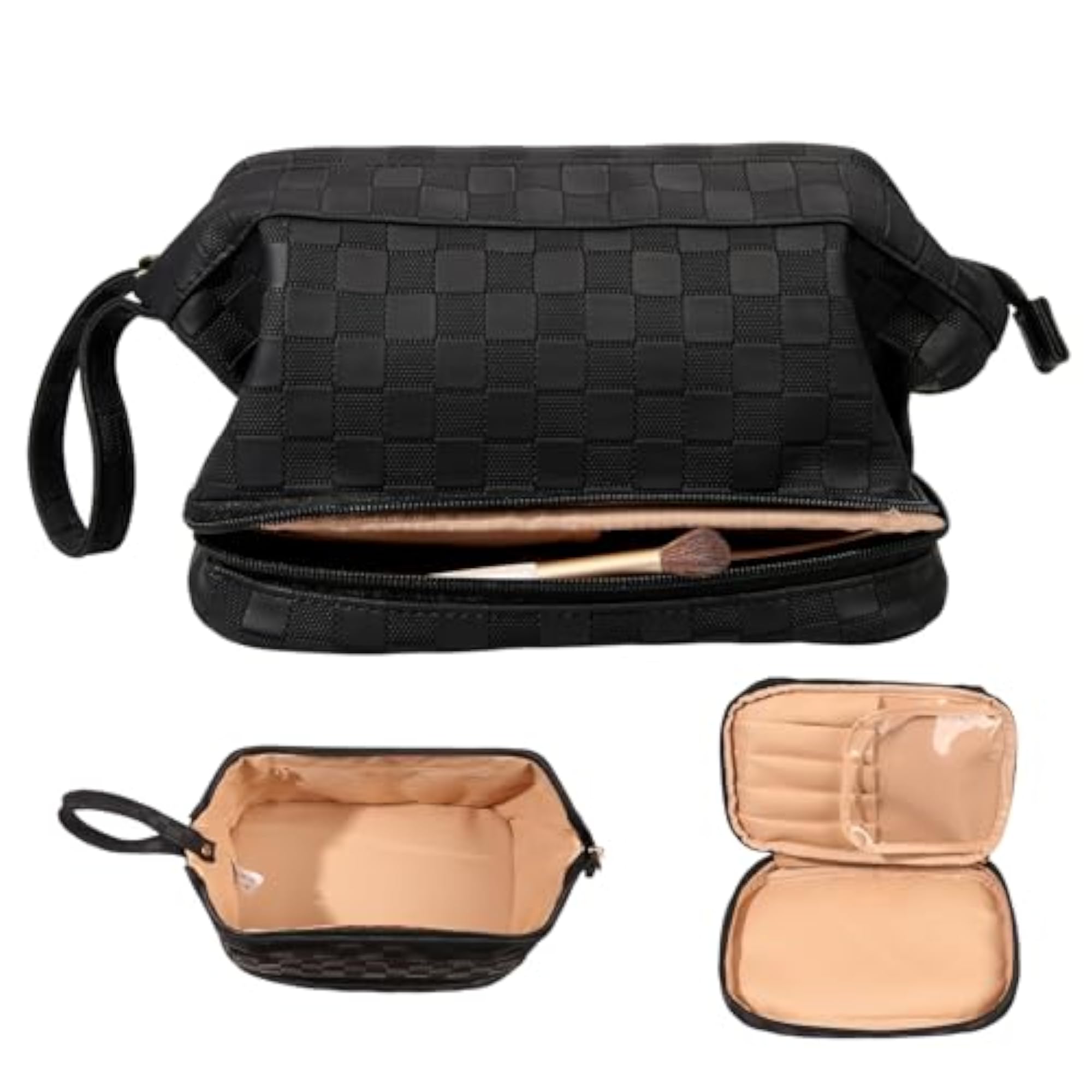 Large Double Layer Leather Makeup Bag, Travel Essential